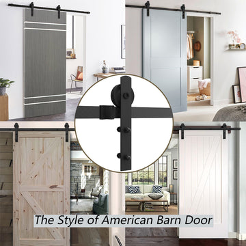 8 ft./96 in. Black Steel Straight Strap Sliding Barn Door Track and Hardware Kit for Double Doors with Floor Guide