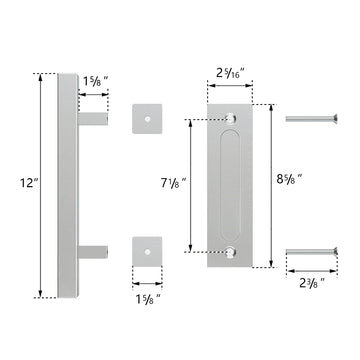 12 in. Stainless Steel Square Pull and Flush Sliding Barn Door Handle Set (2-Pack)