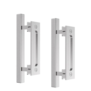 12 in. Stainless Steel Square Pull and Flush Sliding Barn Door Handle Set (2-Pack)