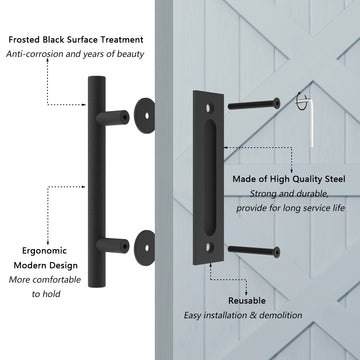 12 in. Black Ladder Pull and Flush Sliding Barn Door Handle Set (2-Pack)