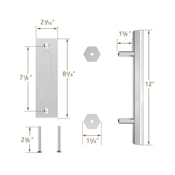 12 in. Stainless Steel Hexagon Pull and Flush Sliding Barn Door Handle Set