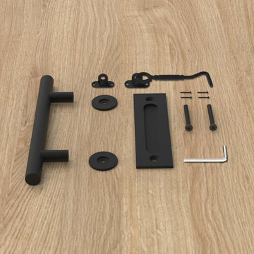 12 in. Steel Black Powered Ladder Sliding Barn Door Handle with Hook Lock Latch