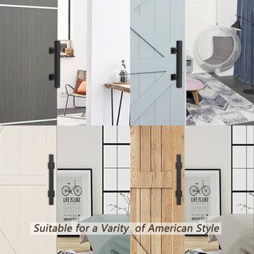 12 in. Black Square Pull and Flush Sliding Barn Door Handle Set (2-Pack)