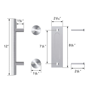12 in. Stainless Steel Ladder Pull and Flush Sliding Barn Door Handle Set