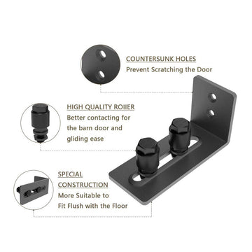 4.86 in. Black Steel Heavy-Duty Sliding Barn Door Floor Guide Hardware (2-Pack)