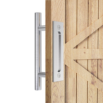12 in. Stainless Steel Ladder Pull and Flush Sliding Barn Door Handle Set (2-Pack)
