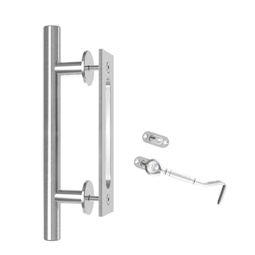 12 in. Stainless Steel Ladder Sliding Barn Door Handle with Hook Lock Latch