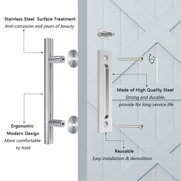 12 in. Stainless Steel Ladder Sliding Barn Door Handle with Hook Lock Latch