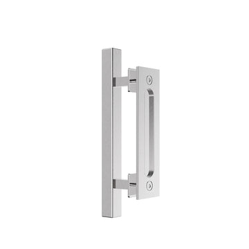 12 in. Stainless Steel Square Pull and Flush Sliding Barn Door Handle Set