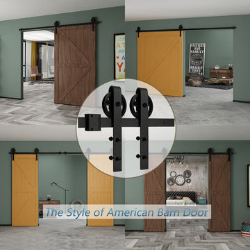6 ft./72 in. Black Sliding Barn Door Track and Hardware Kit with Bigwheel J Shape Hanger for Single Door