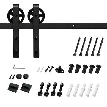 6 ft./72 in. Black Sliding Barn Door Track and Hardware Kit with Bigwheel J Shape Hanger for Single Door
