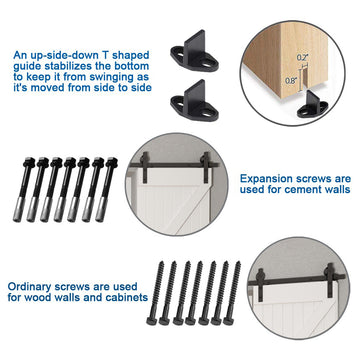 10 ft./120 in. Black Steel Straight Strap Sliding Barn Door Track and Hardware Kit for Double Doors with Floor Guide