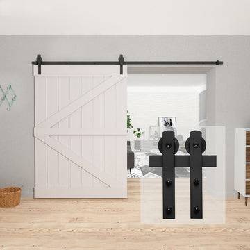 10 ft./120 in. Black Straight Strap Sliding Barn Door Track and Hardware Kit for Single Door with Floor Guide