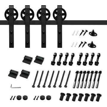 10 ft./120 in. Black Steel Sliding Barn Door Track and Hardware Kit for Double Doors with Floor Guide and I Shape Hanger