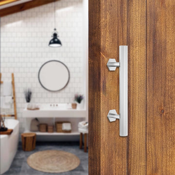 10 in. Stainless Steel Hexagon Pull and Flush Sliding Barn Door Handle Set