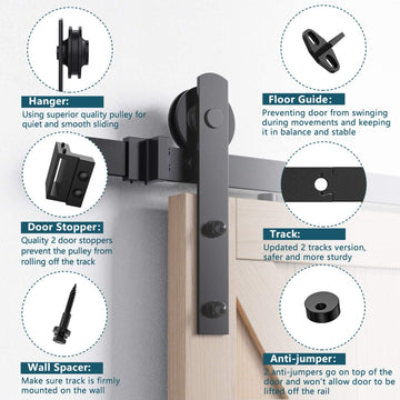 6.6 ft./79 in. I Shape Black for Double Doors Steel Sliding Barn Door Track and Hardware Kit (I Shape 4 Hanger)