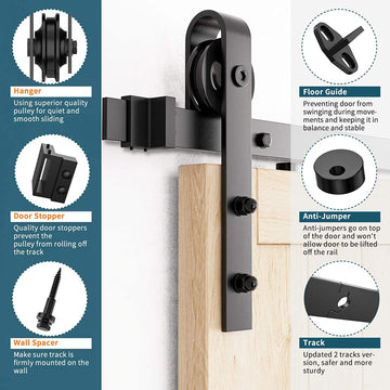 12 ft./144 in. Black for Double Doors Steel Sliding Barn Door Track and Hardware Kit with 12 in. Round Handle Set