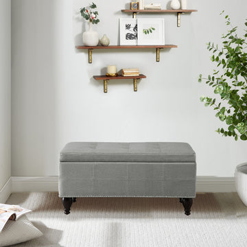 Small Linen Bench with Nailhead Trim and Solid Wood Legs