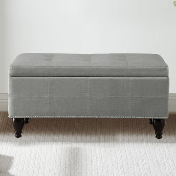 Small Linen Bench with Nailhead Trim and Solid Wood Legs
