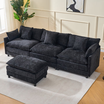 108 Inch L Shaped Modern Modular Sectional Sofa with Ottoman Chenille Cloud Couch 4 Seat Deep Seat Pillow Top Arms