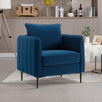 Accent Chair for Living Room Velvet Comfy Single Sofa Chair Armchair with Pillow Metal Legs