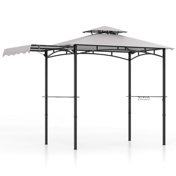 11 x 5 FT Grill Gazebo with Side Awning and Double-Tiered Top-Gray