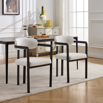 Modern Dining Room Chairs Set of 2 Upholstered Boucle Kitchen Dining Chairs Metal Legs
