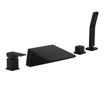 Boyel Living Single-Handle Tub Deck Mount Roman Tub Faucet with Hand Shower and Water Suply Hose in Matte Black