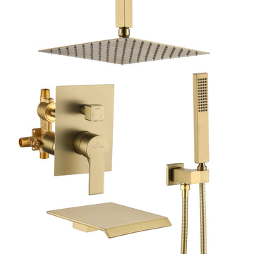 Boyel Living Ceiling Mount Single-Handle 1-Spray Tub and Shower Faucet in Brushed Gold - 10 Inch (Valve Included)