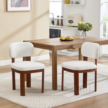 Farmhouse Wooden Dining Chairs Set of 2 Modern Fabric Upholstered Armless Side Chairs Beige Natural Walnut