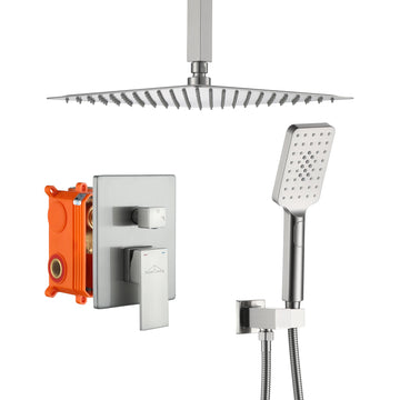 Boyel Living 3-Spray Patterns with 2.5 GPM 12 in. Ceiling Mount Dual Shower Heads with Pressure Balance Valve in Brushed Nickel