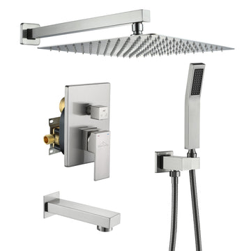 Boyel Living 1-Spray Patterns with 2.5 GPM 12 in. Square Wall Mount Dual Shower Heads with Pressure Balance Valve