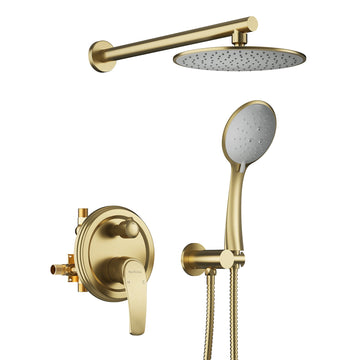 Boyel Living 5-Spray Patterns with 2.66 GPM 9 in. Wall Mount Dual Shower Heads with Pressure Balance Round-In Valve