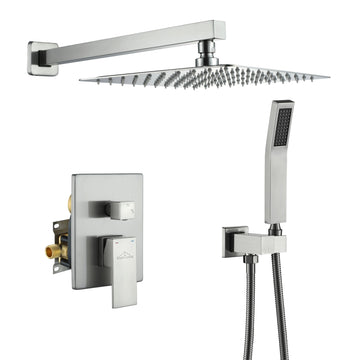 Boyel Living 1-Spray Patterns with 2.5 GPM 10 in. Square Wall Mount Dual Shower Heads with Pressure Balance Valve