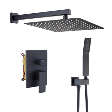 12-inch Rainfall Shower System with Handheld Shower Head Bathroom Faucet Set Wall-Mounted Shower Head with Value, Matte Black