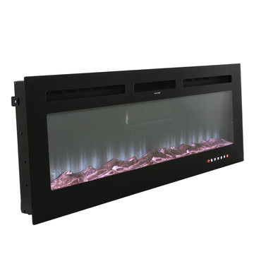 Boyel Living Black 60 in. Wall Mounted Recessed Electric Fireplace with Logs and Crystals, Remote 1500/750 Watt