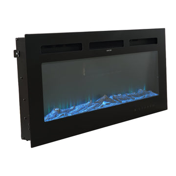 Boyel Living Black 42 in. Wall Mounted Recessed Electric Fireplace with Logs and Crystals, Remote 1500/750 Watt
