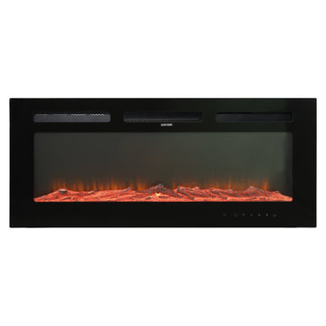 Boyel Living Black 36 in. Wall Mounted Recessed Electric Fireplace with Logs and Crystals, Remote 1500/750 Watt