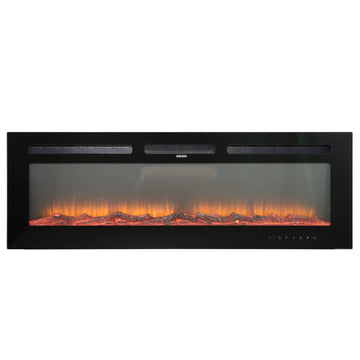 Boyel Living Black 50 in. Wall Mounted Recessed Electric Fireplace with Logs and Crystals, Remote 1500/750 Watt