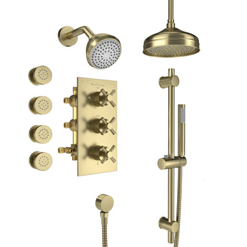 Boyel Living 1-Spray Patterns with 1.8 GPM 8 in. Wall Mount Dual Shower Heads, Hand Shower and 4 Body Sprays