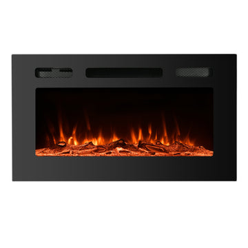 Boyel Living Black 30 in. Wall Mounted Recessed Electric Fireplace with Logs and Crystals, Remote 1500/750 Watt