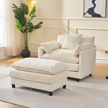 39.4 Inch Modern Accent Chair with Ottoman Chenille Upholstered Club Chair Living Room Reading Chair