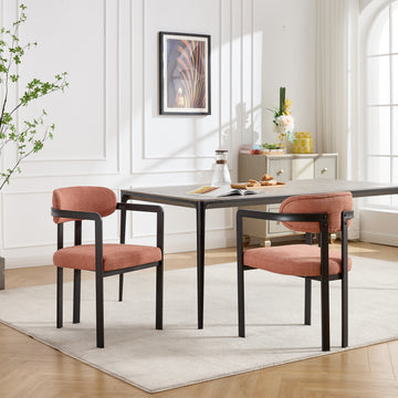 Modern Dining Room Chairs Set of 2 Upholstered Boucle Kitchen Dining Chairs Metal Legs