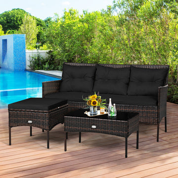 3 Pieces Patio Furniture Sectional Set with 5 Cozy Cushions