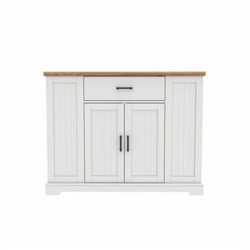 46.2 Inches Multi-Storage Kitchen Island with Rubber Wood Tabletop, Large Farmhouse Kitchen Cart with Adjustable Shelves and Drawers, Dinning Table Bar with Storage Cabinet for Kitchen
