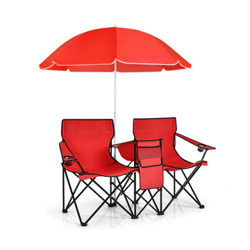 Portable Folding Picnic Double Chair With Umbrella