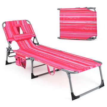 Folding Beach Lounge Chair with Pillow for Outdoor