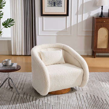 Swivel Accent Chair 360 Degree Velvet Barrel Chair Pumpkin Shaped Brown Rubberwood Base