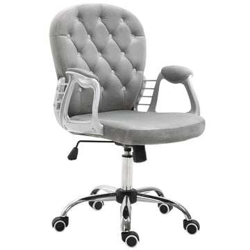 Home Office Chair Velvet Computer Chair Button Tufted with Swivel Wheels