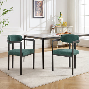 Modern Dining Room Chairs Set of 2 Upholstered Boucle Kitchen Dining Chairs Metal Legs